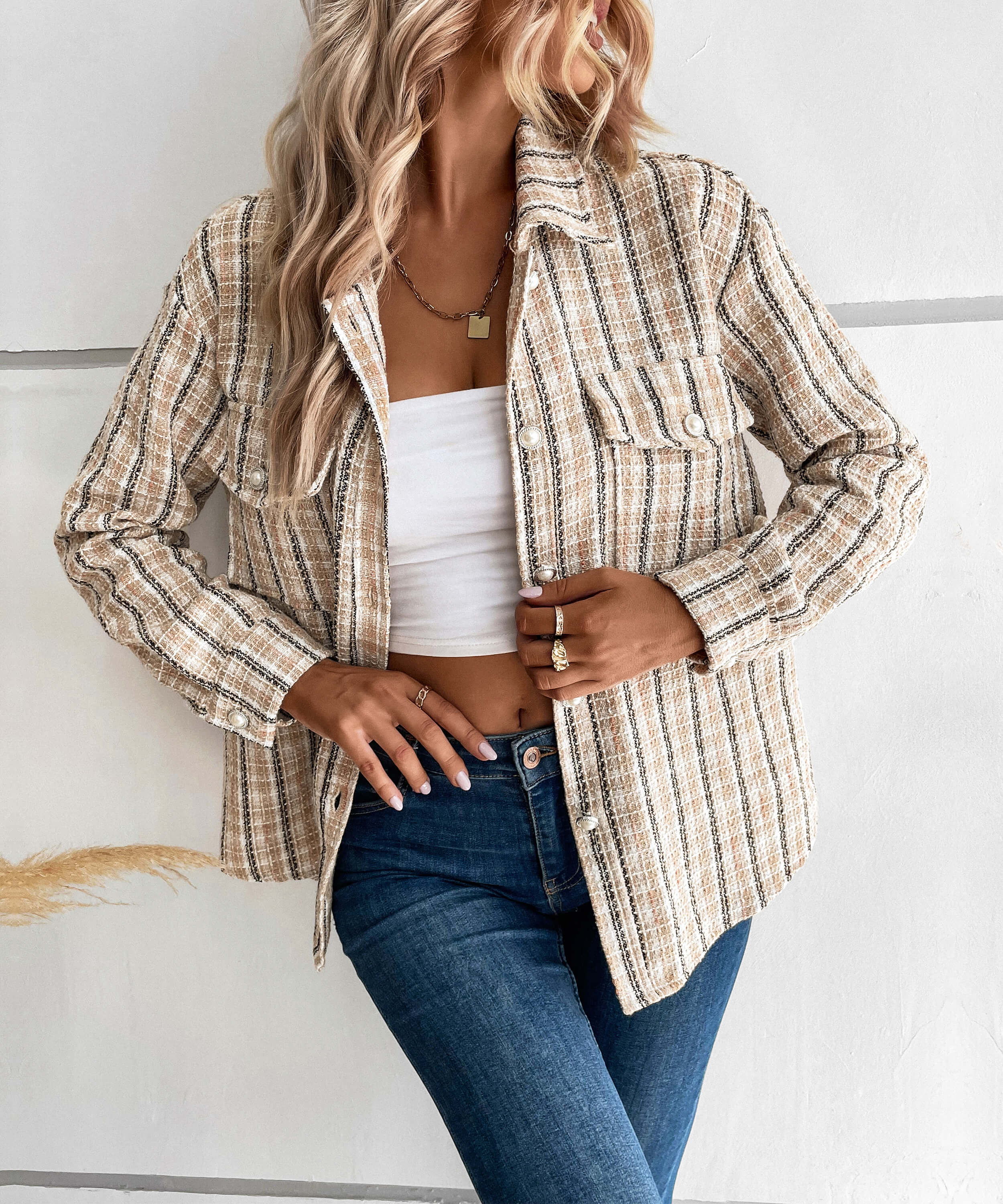 Spice Harvest Plaid Shacket - Beige - Image 2