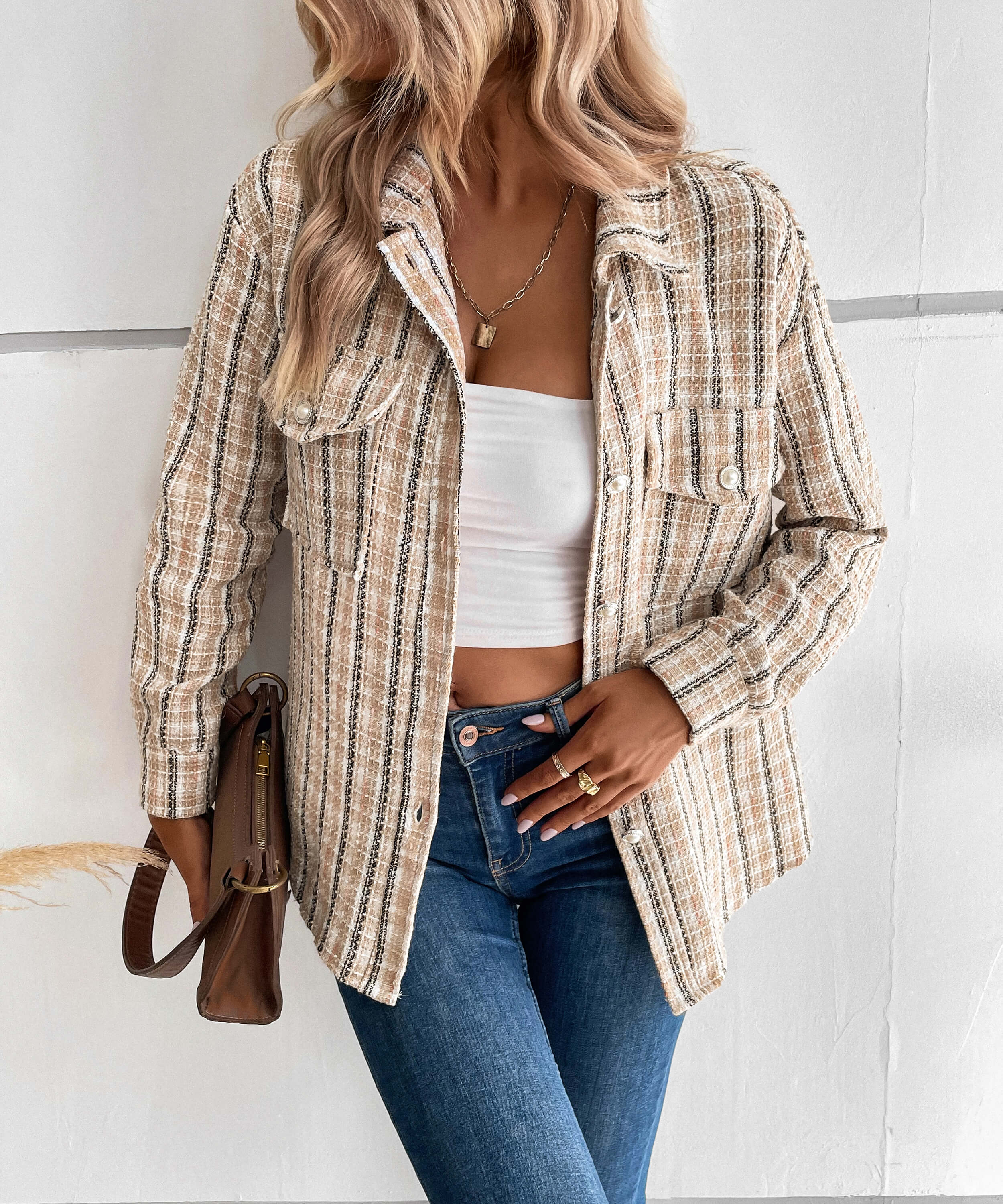 Spice Harvest Plaid Shacket - Beige - Image 4