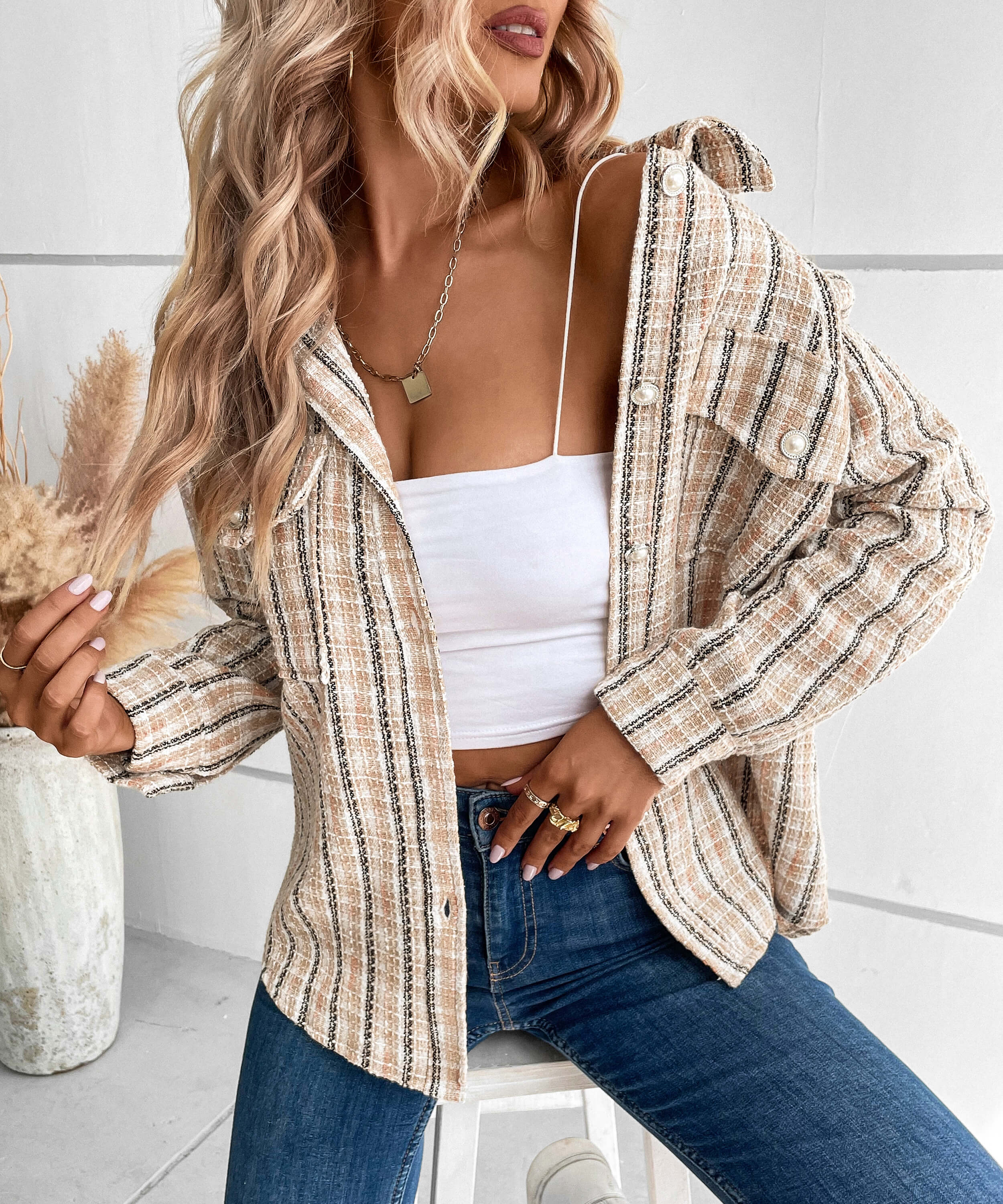 Spice Harvest Plaid Shacket - Beige - Image 5