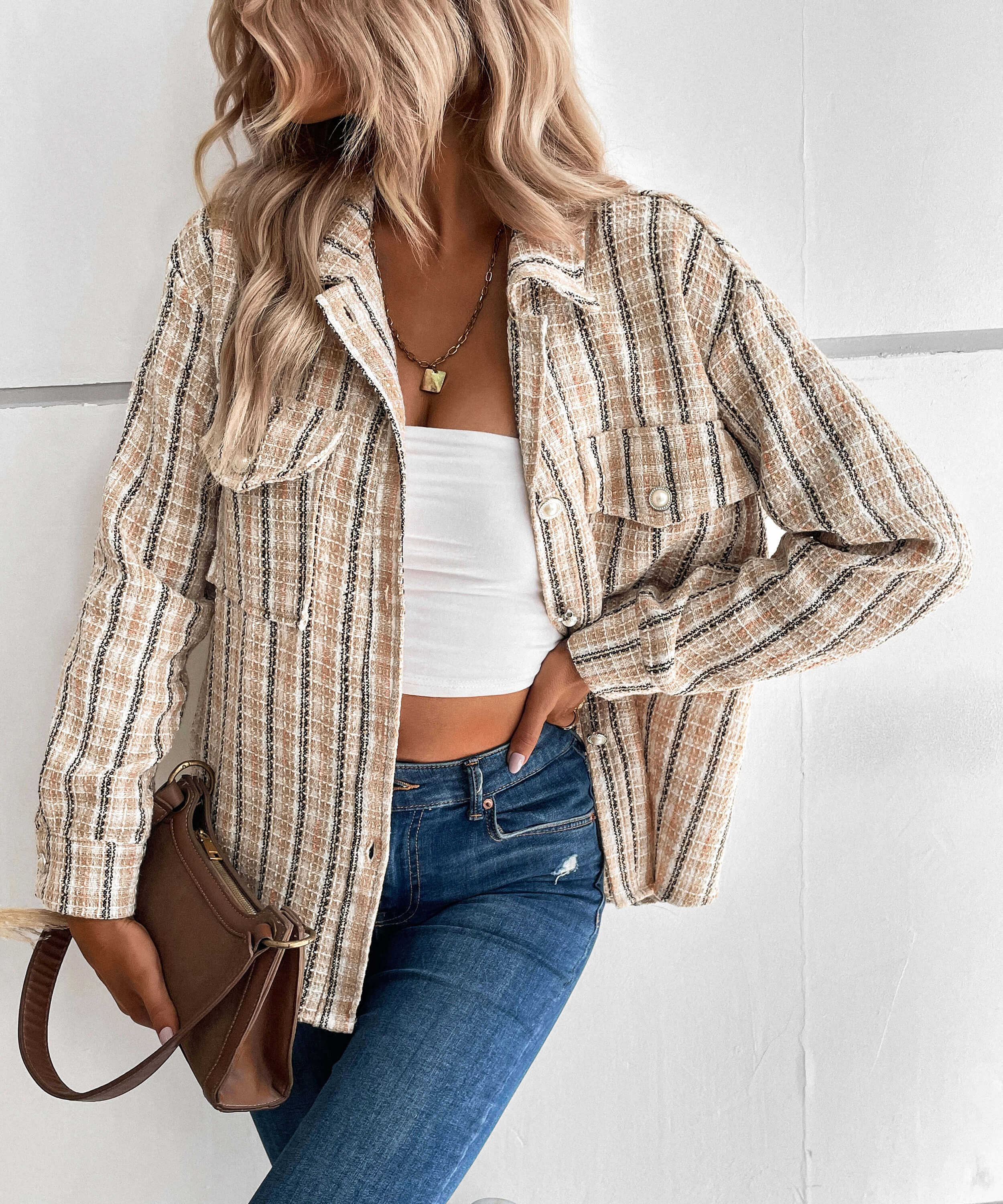 Spice Harvest Plaid Shacket - Beige - Image 6