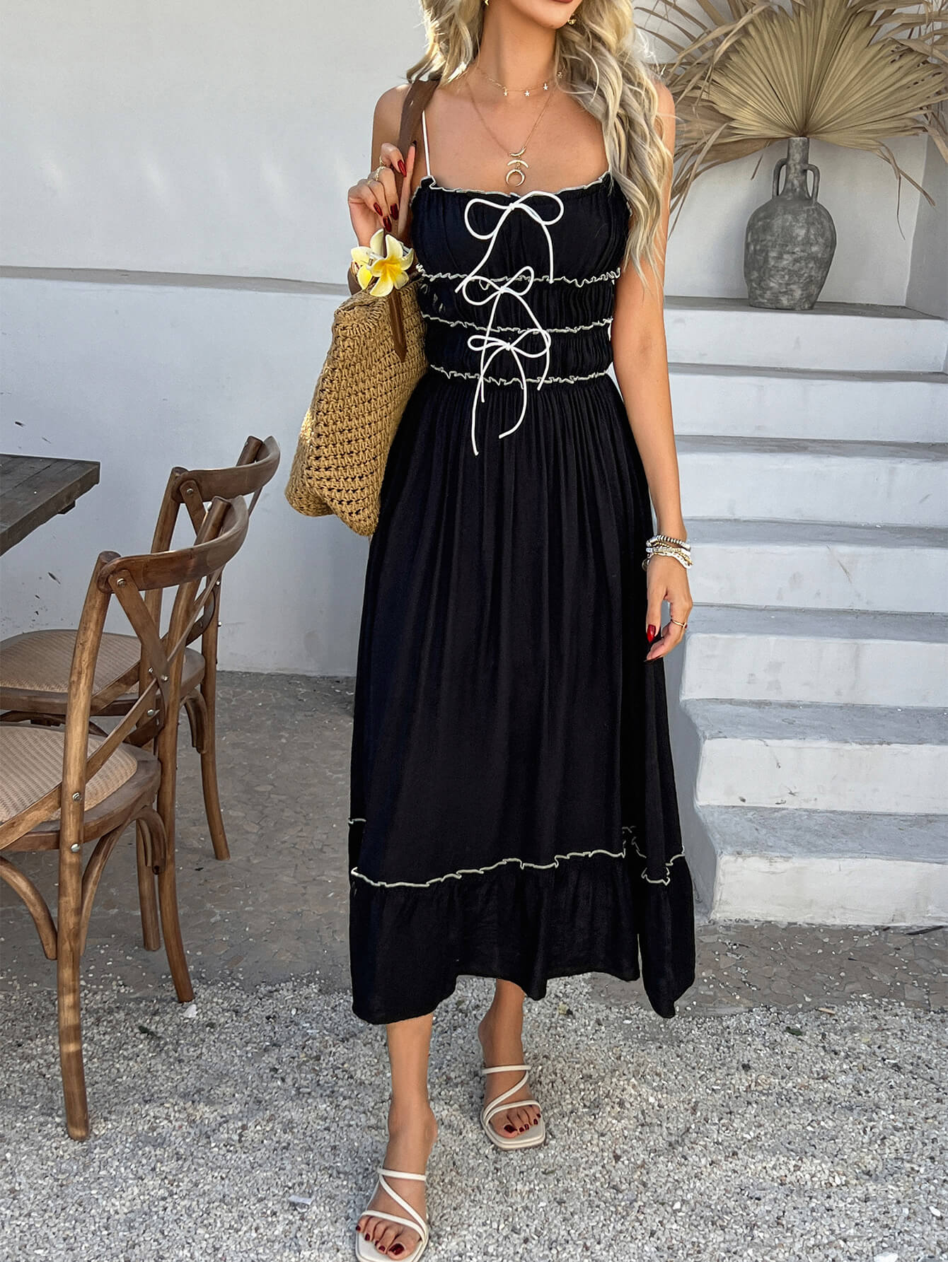 Spring Breath Smocked Maxi Dress - black - Image 3