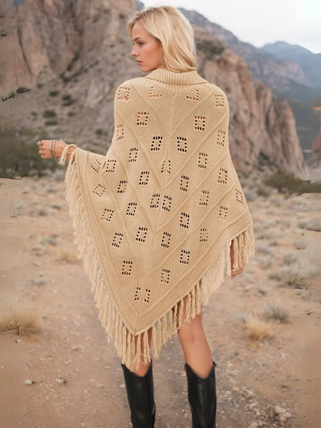 Spring Welcome Tassel Fringe Knit Poncho - Image 13
