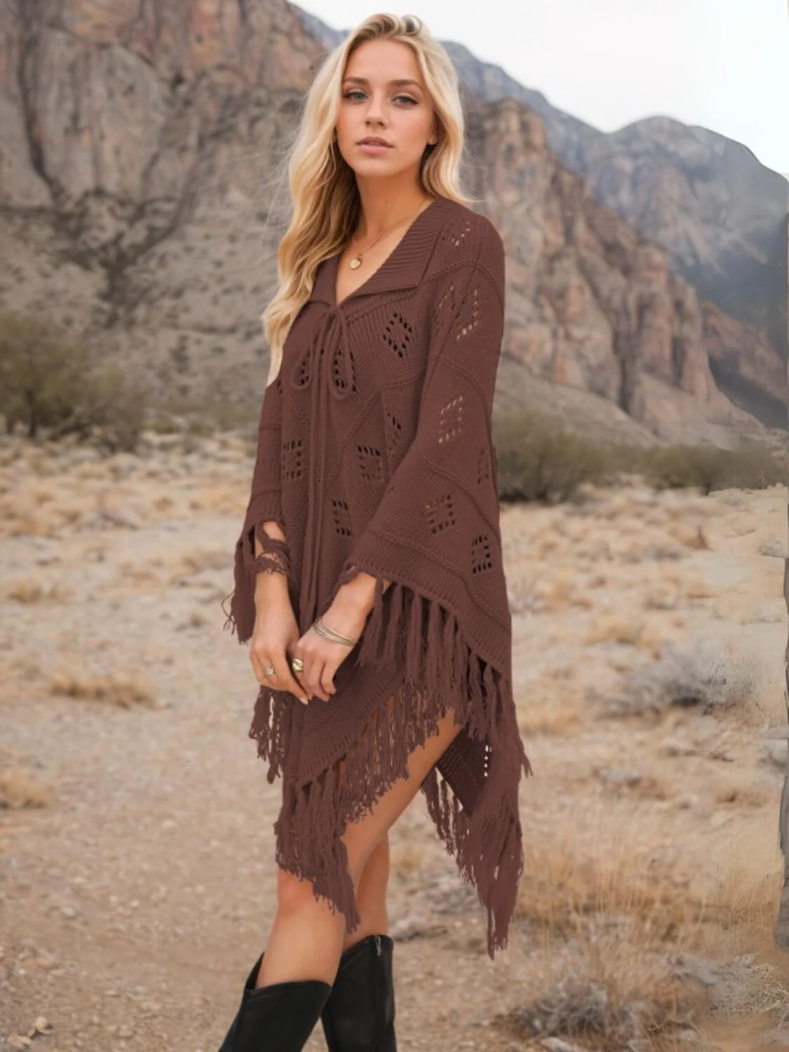 Spring Welcome Tassel Fringe Knit Poncho - Image 15