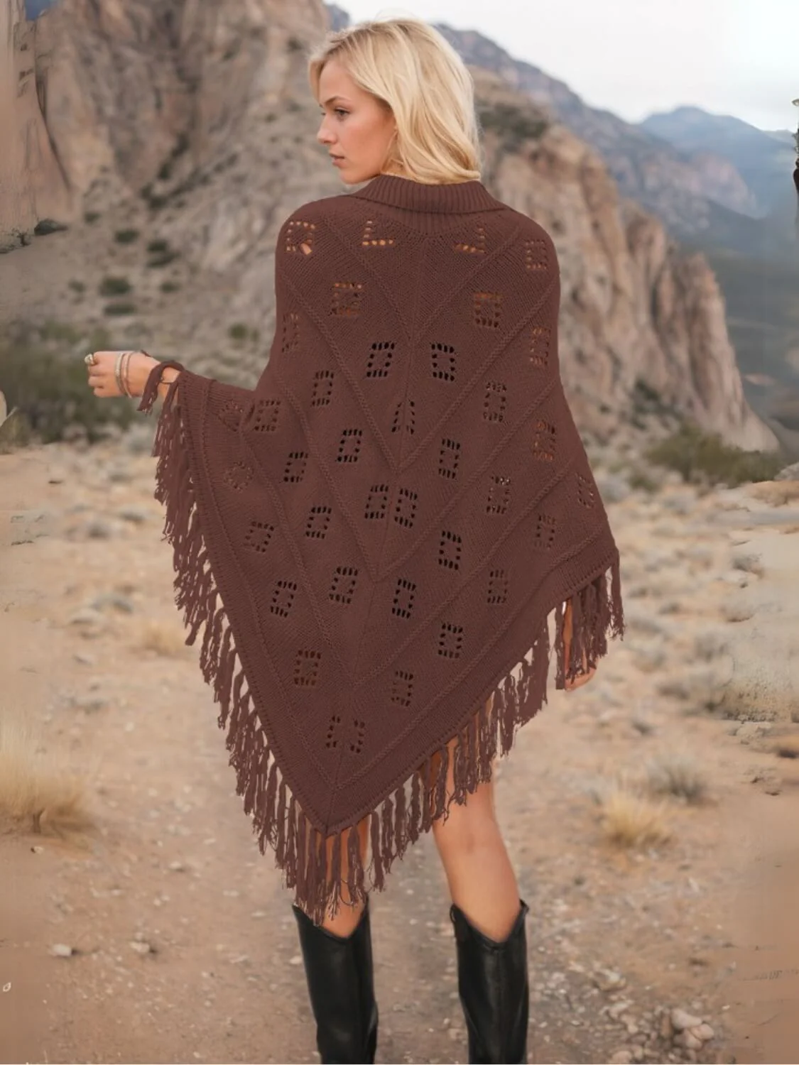 Spring Welcome Tassel Fringe Knit Poncho - Image 17