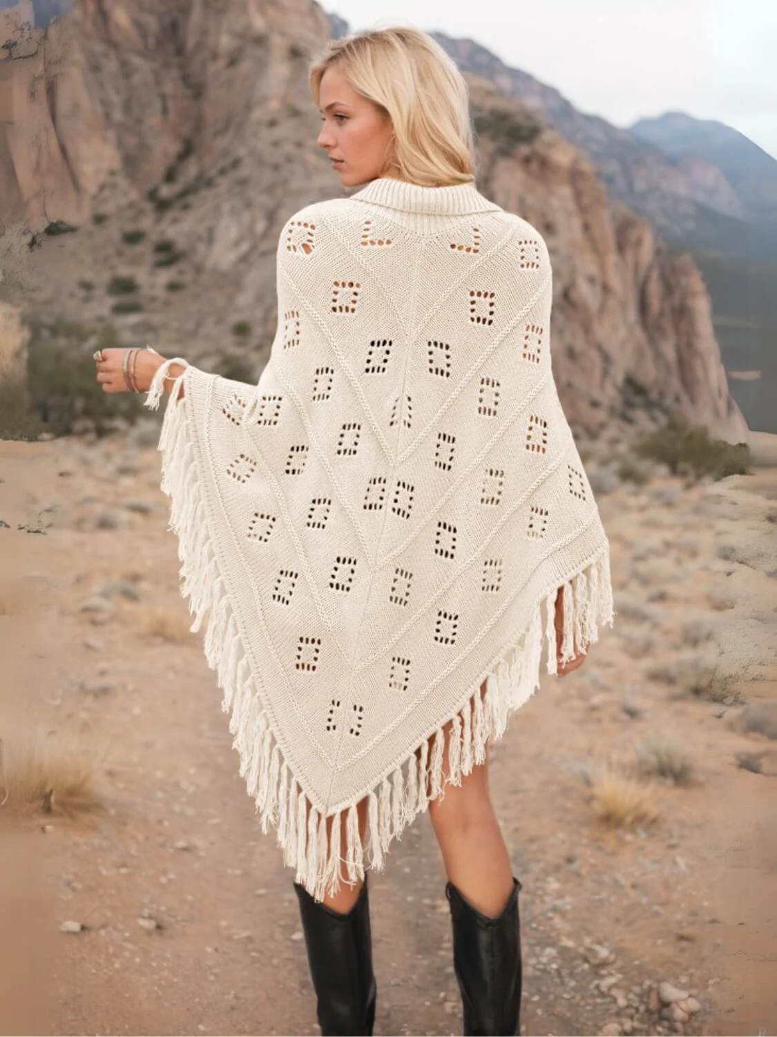 Spring Welcome Tassel Fringe Knit Poncho - Image 5