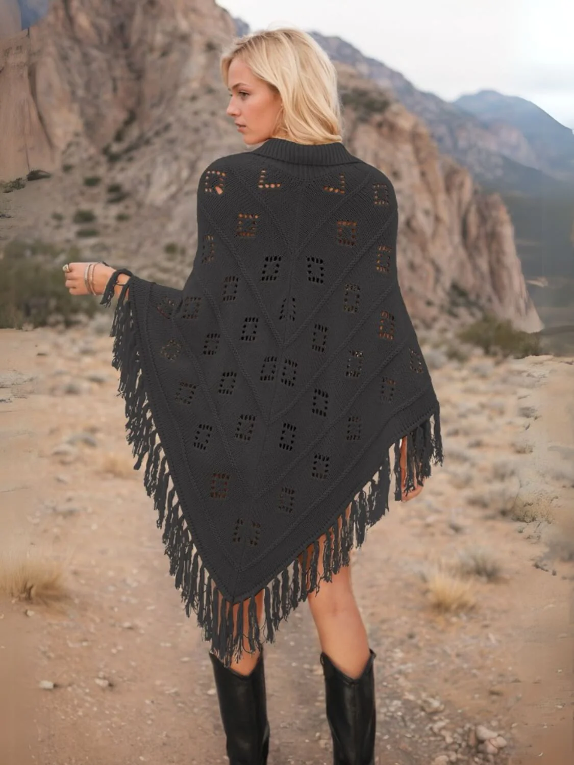 Spring Welcome Tassel Fringe Knit Poncho - Image 9