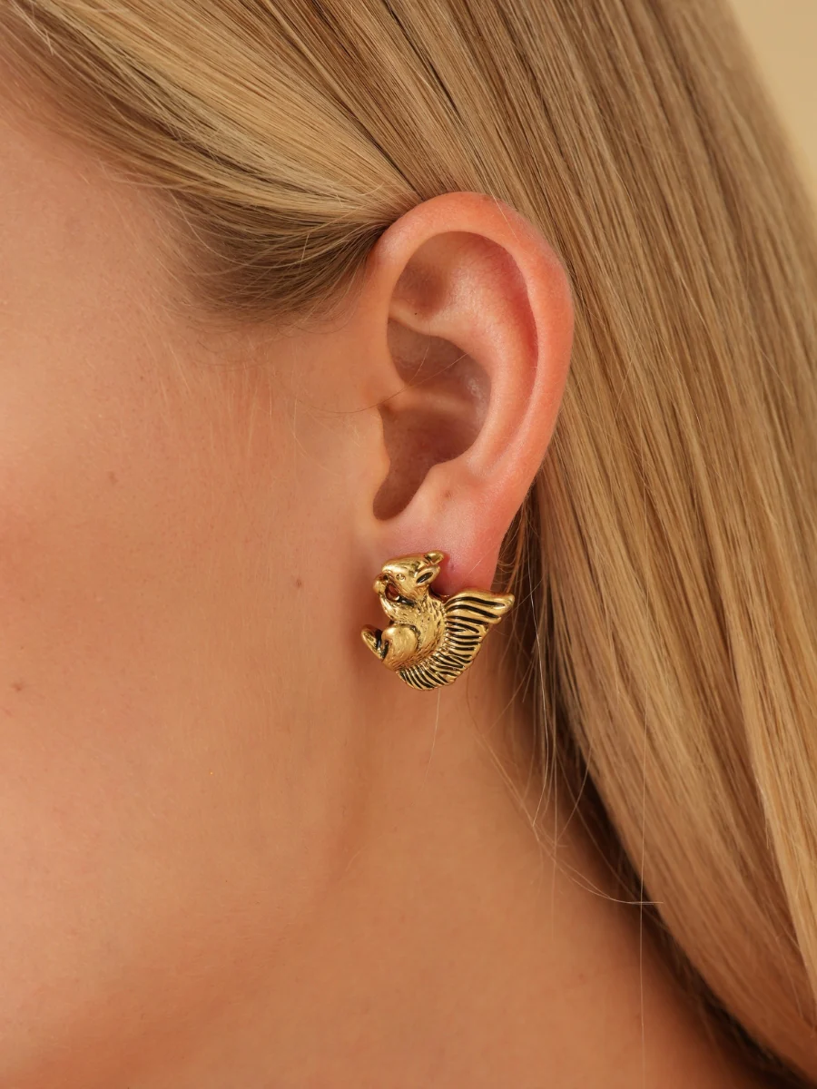 Squirrel Gold Plated Stud Earrings - Image 2