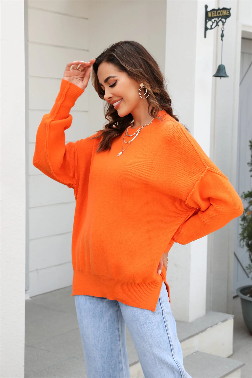 Stanton Crewneck Knit Sweater - Orange - Image 3
