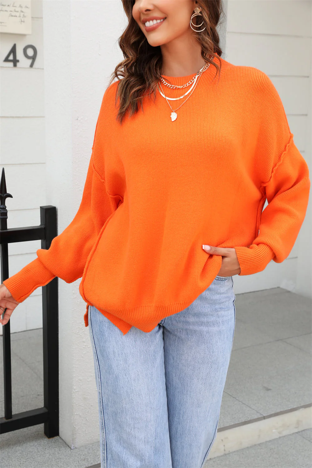 Stanton Crewneck Knit Sweater - Orange - Image 6