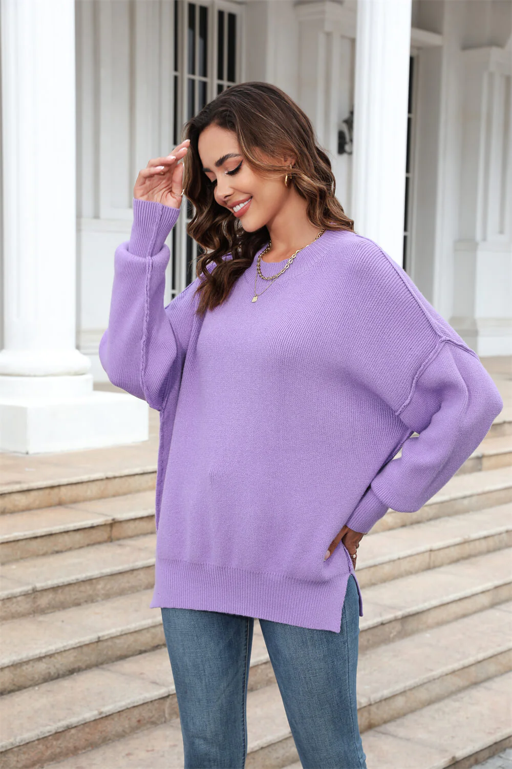 Stanton Crewneck Knit Sweater - Purple - Image 3