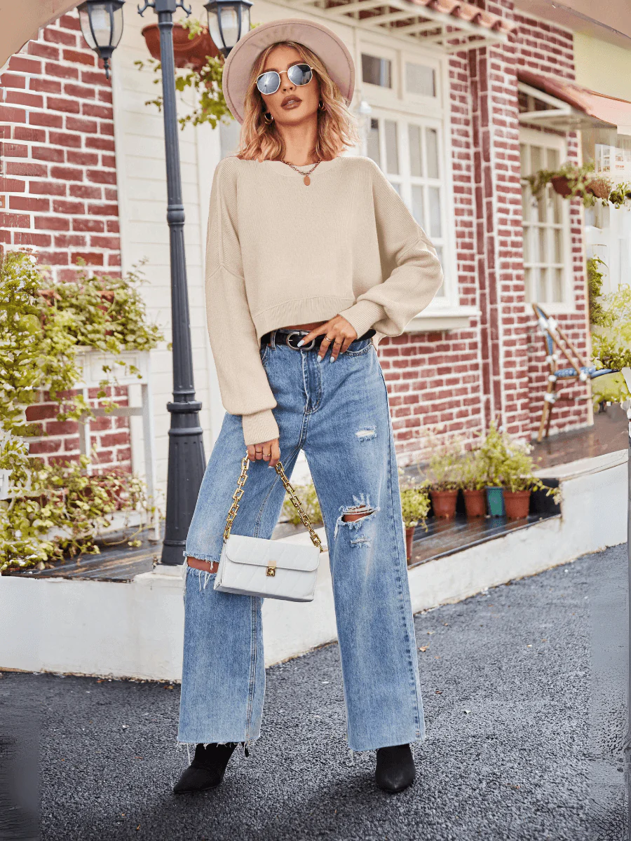 Stanton Cropped Crewneck Sweater - Beige