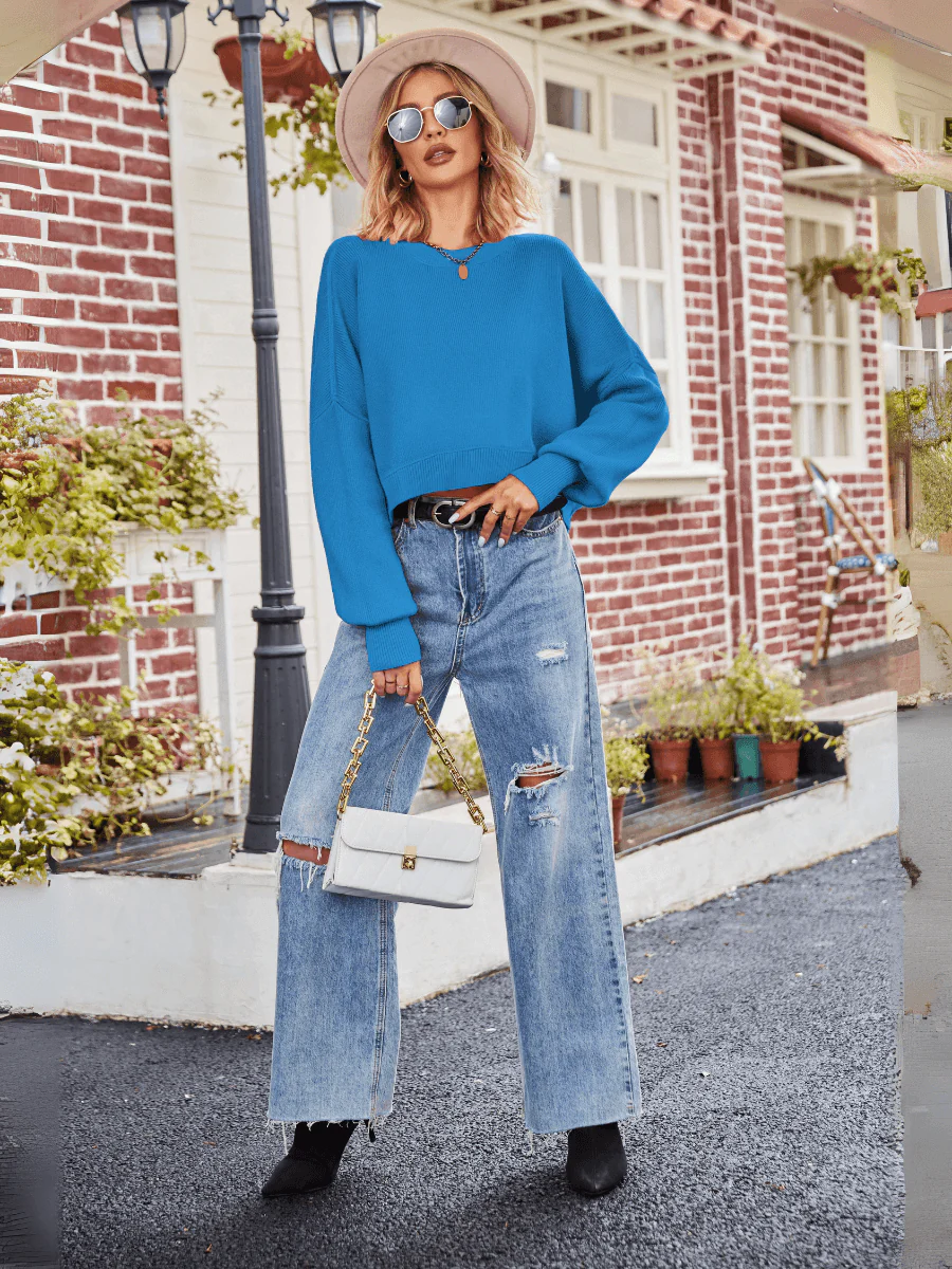 Stanton Cropped Crewneck Sweater - Blue - Image 4