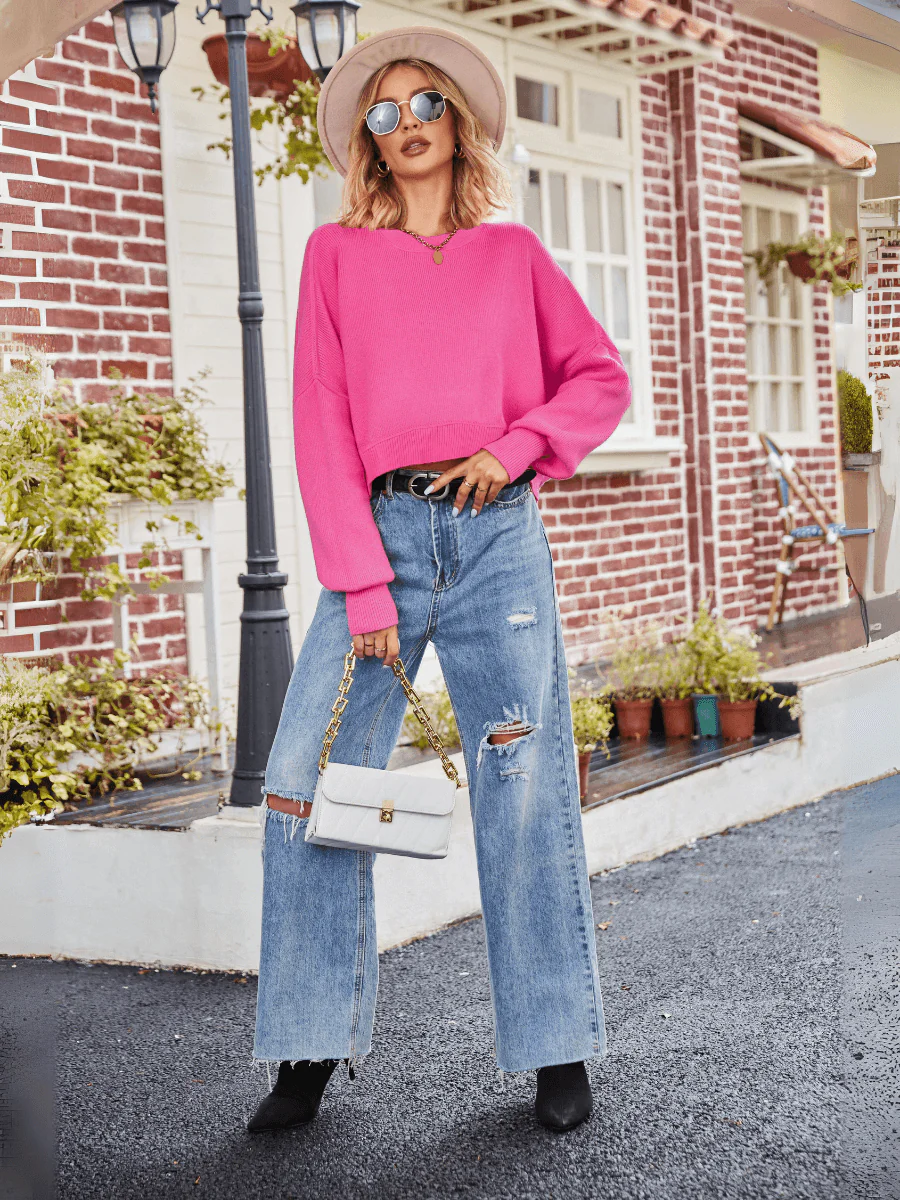 Stanton Cropped Crewneck Sweater - Pink - Image 6
