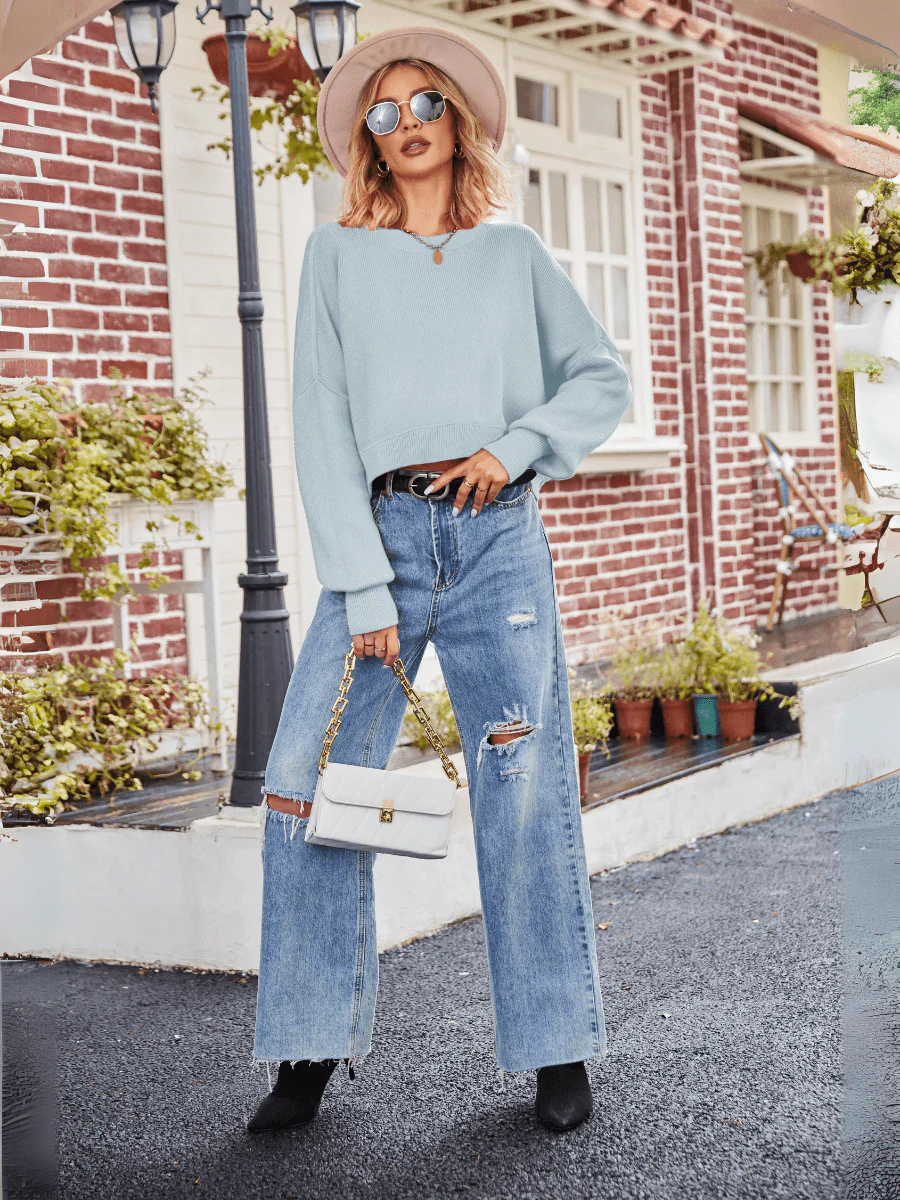 Stanton Cropped Crewneck Sweater - Turquoise - Image 6