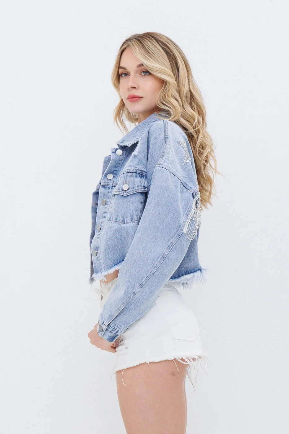 Stay On Stage Star Embellish Denim Jacket - Blue - Image 2