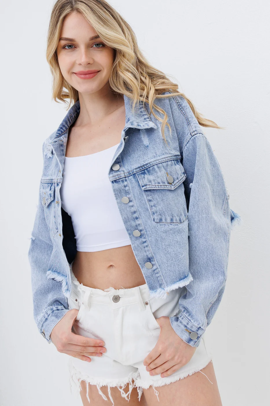 Stay On Stage Star Embellish Denim Jacket - Blue - Image 5