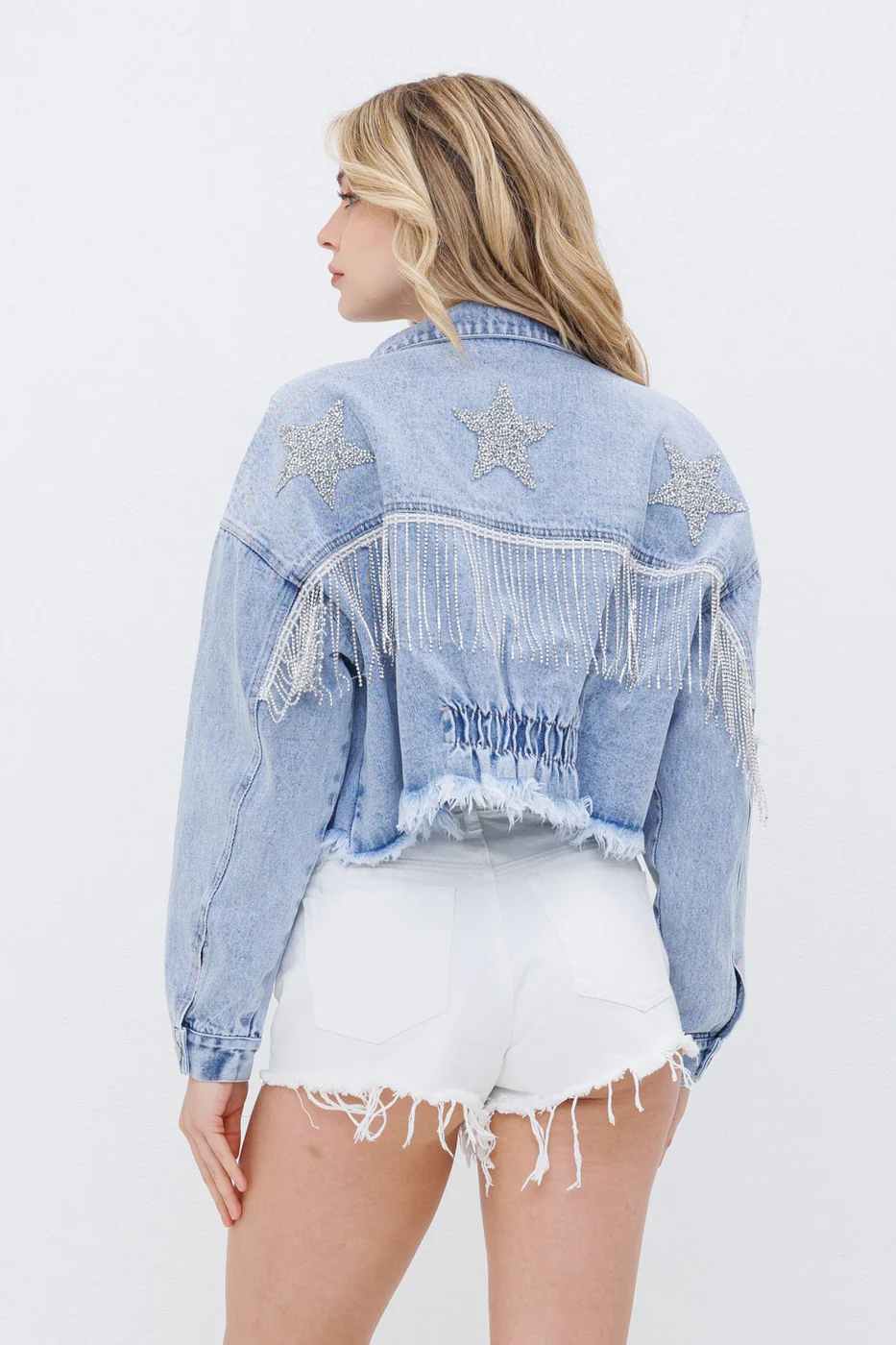 Stay On Stage Star Embellish Denim Jacket - Blue - Image 7
