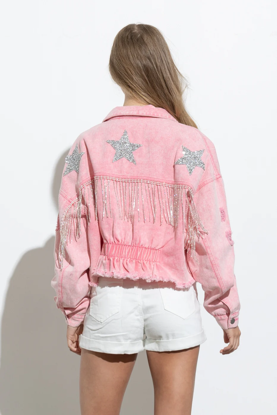 Stay On Stage Star Embellish Denim Jacket - Pink - Image 3