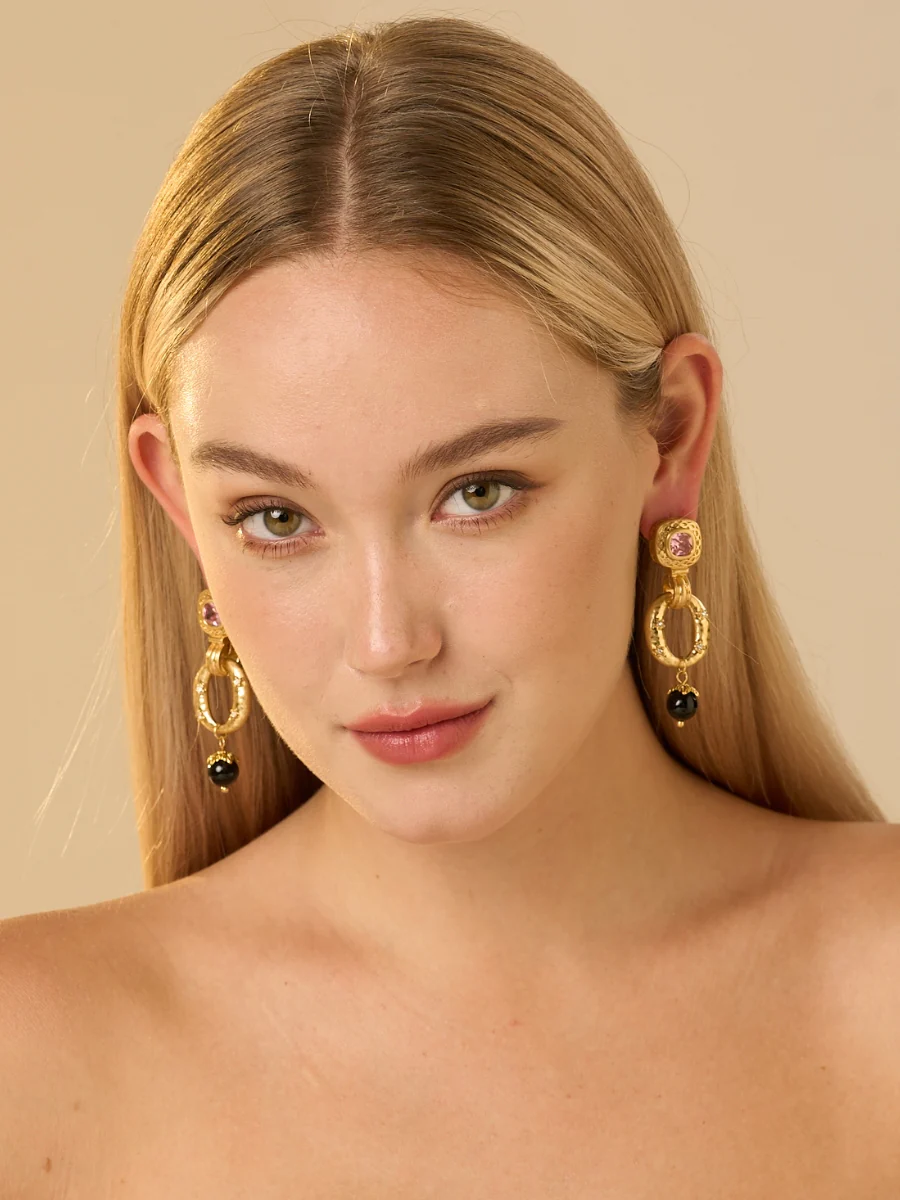 Stevie Gold Plated Obsidian Drop Earrings - Image 3