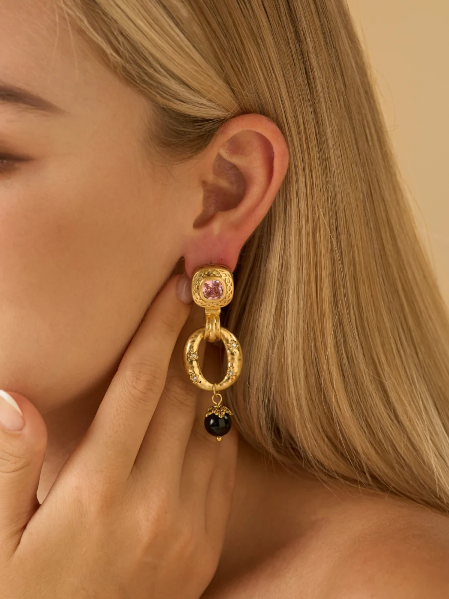 Stevie Gold Plated Obsidian Drop Earrings - Image 4