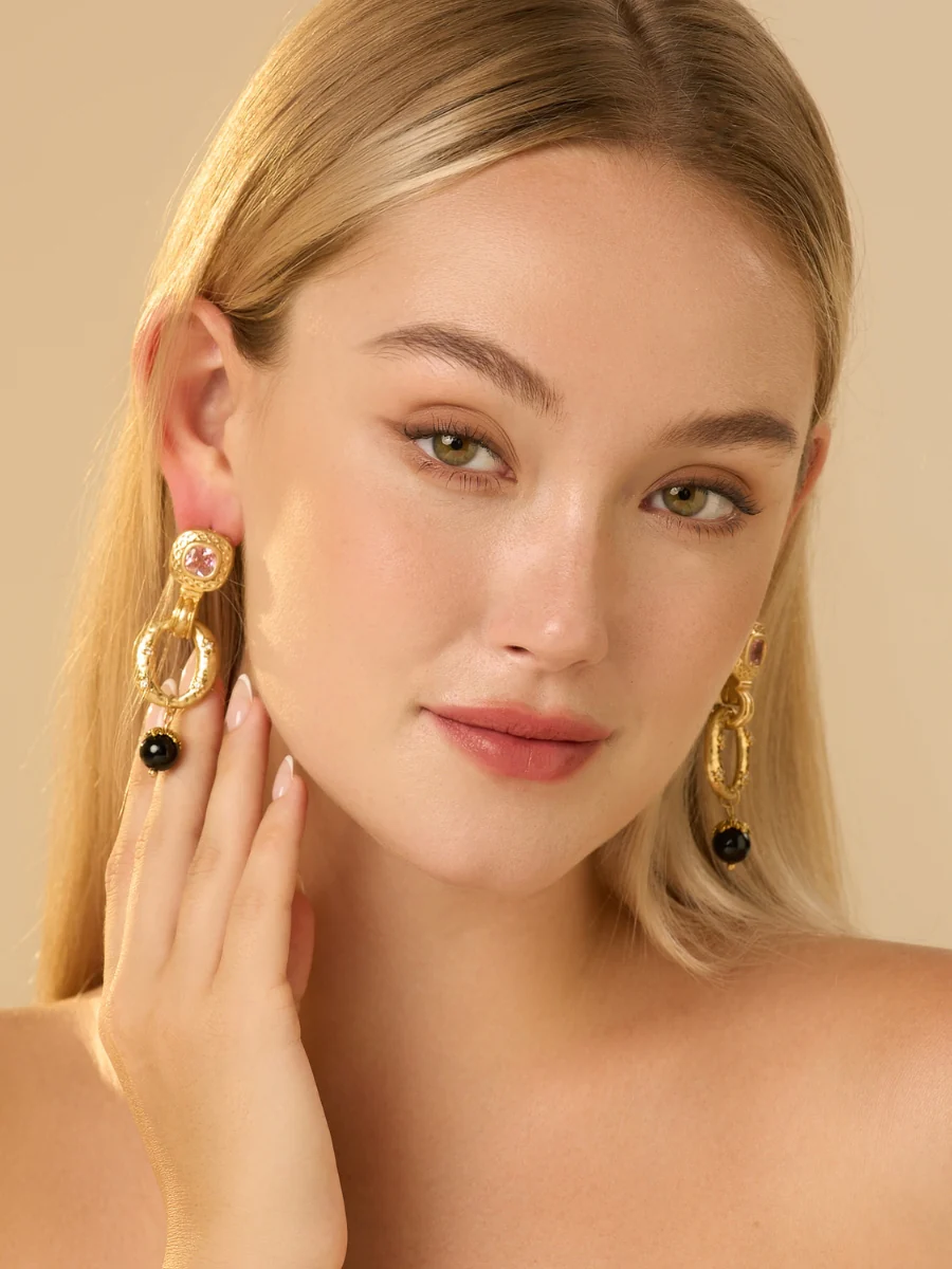 Stevie Gold Plated Obsidian Drop Earrings - Image 5