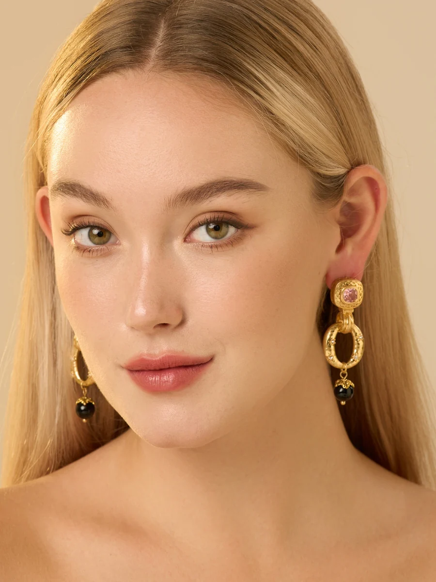 Stevie Gold Plated Obsidian Drop Earrings - Image 6