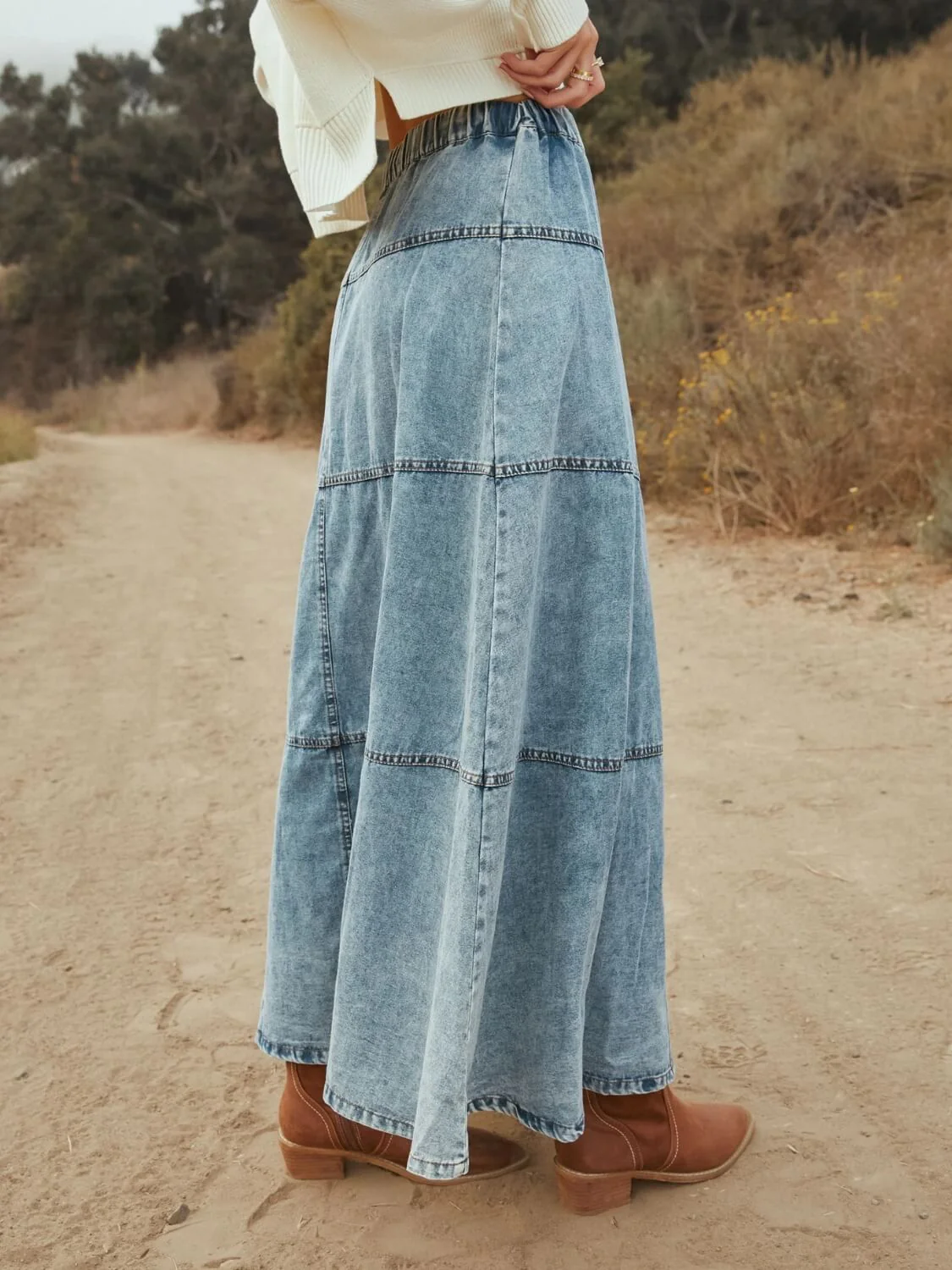 Stitch And Feather Denim Maxi Skirt - Image 2