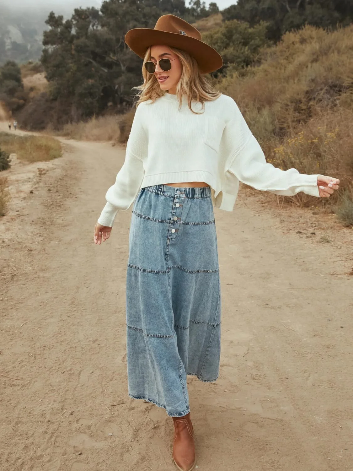 Stitch And Feather Denim Maxi Skirt - Image 4