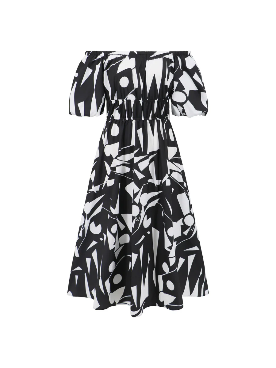 Summer in Amalfi Puff Sleeve Midi Dress - Black - Image 4