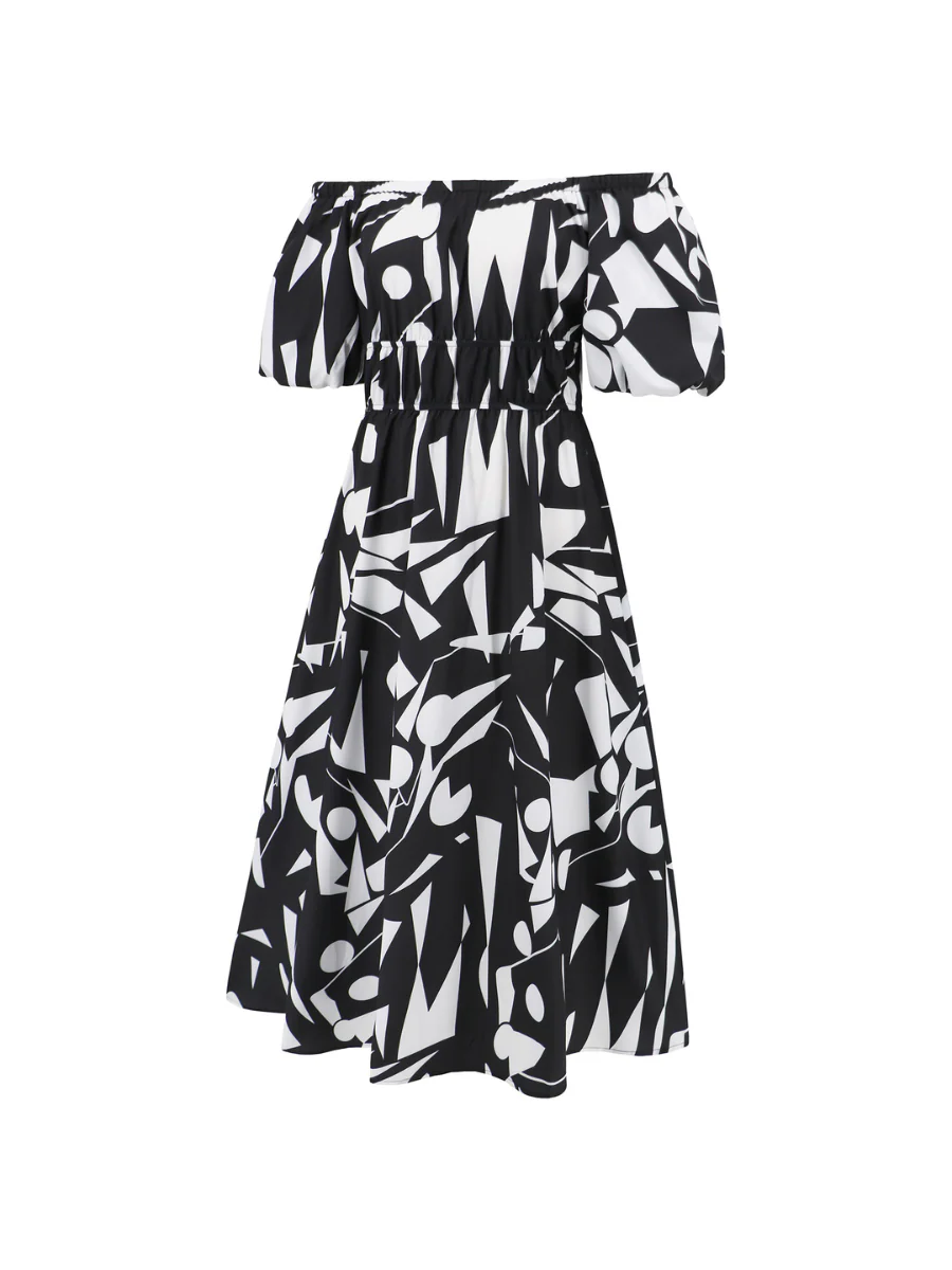 Summer in Amalfi Puff Sleeve Midi Dress - Black - Image 5
