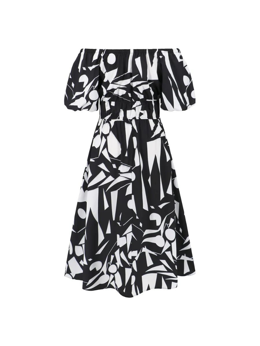 Summer in Amalfi Puff Sleeve Midi Dress - Black - Image 6