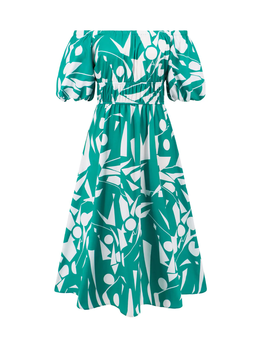 Summer in Amalfi Puff Sleeve Midi Dress - Green - Image 4
