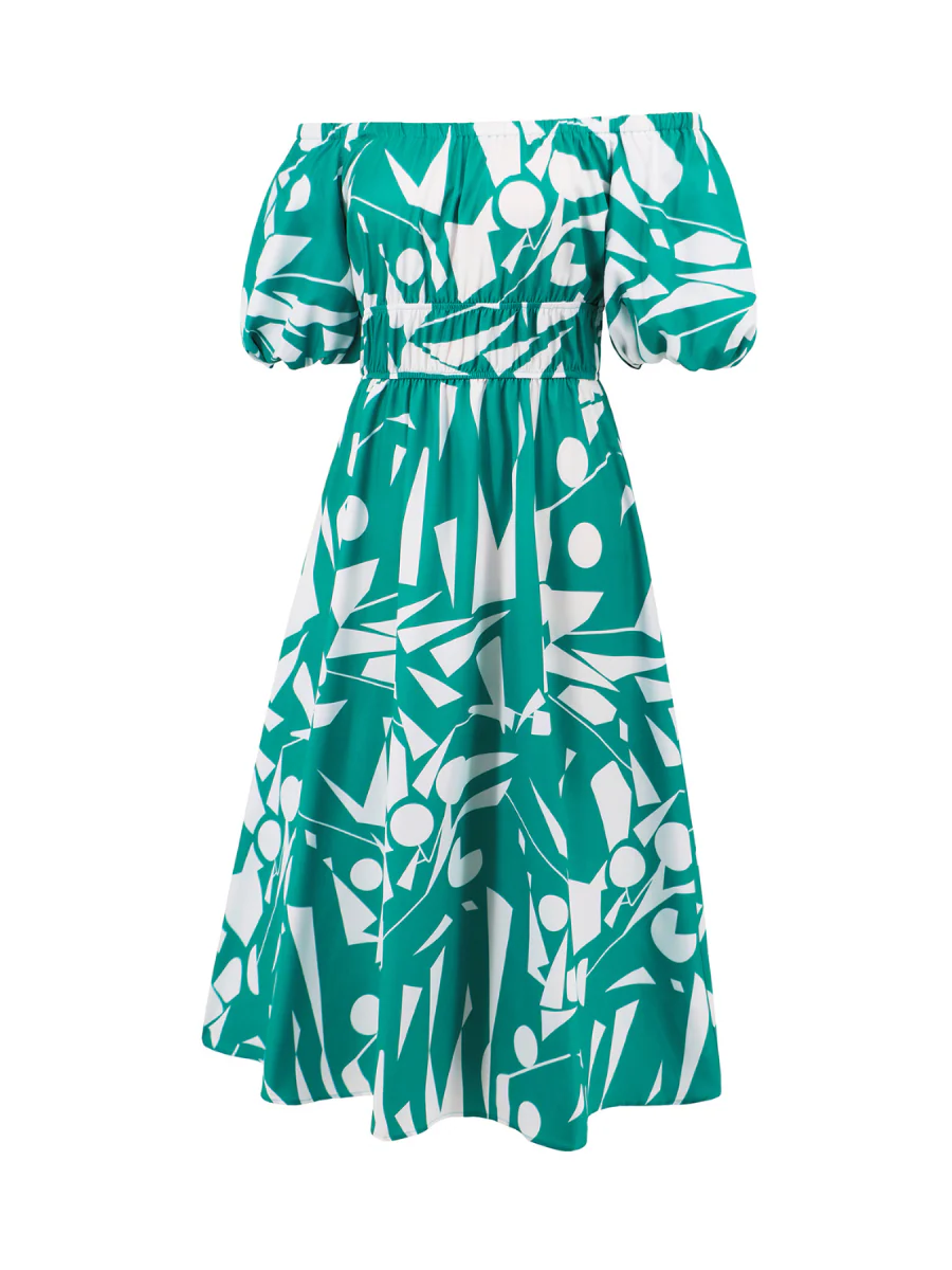 Summer in Amalfi Puff Sleeve Midi Dress - Green - Image 5