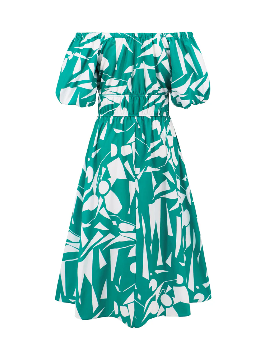 Summer in Amalfi Puff Sleeve Midi Dress - Green - Image 6