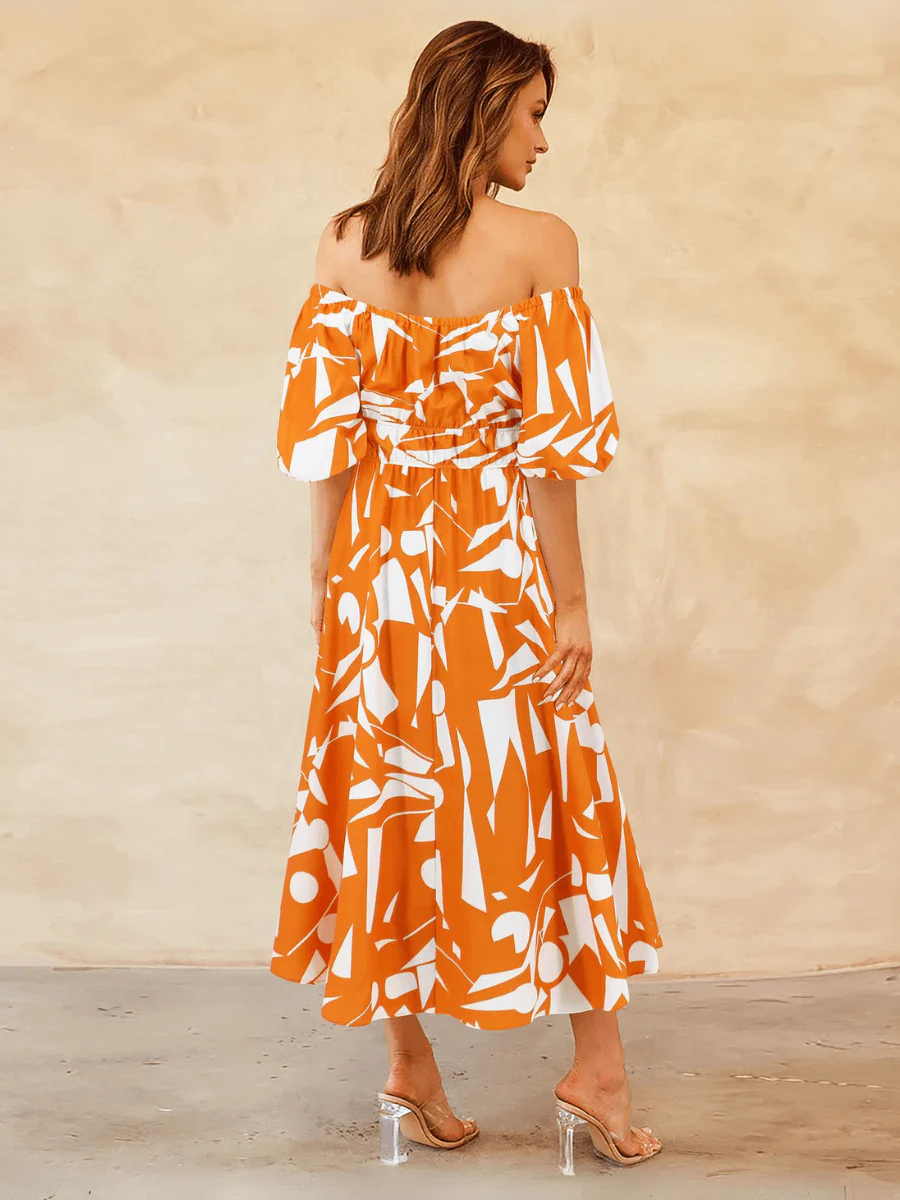 Summer in Amalfi Puff Sleeve Midi Dress - Orange - Image 3
