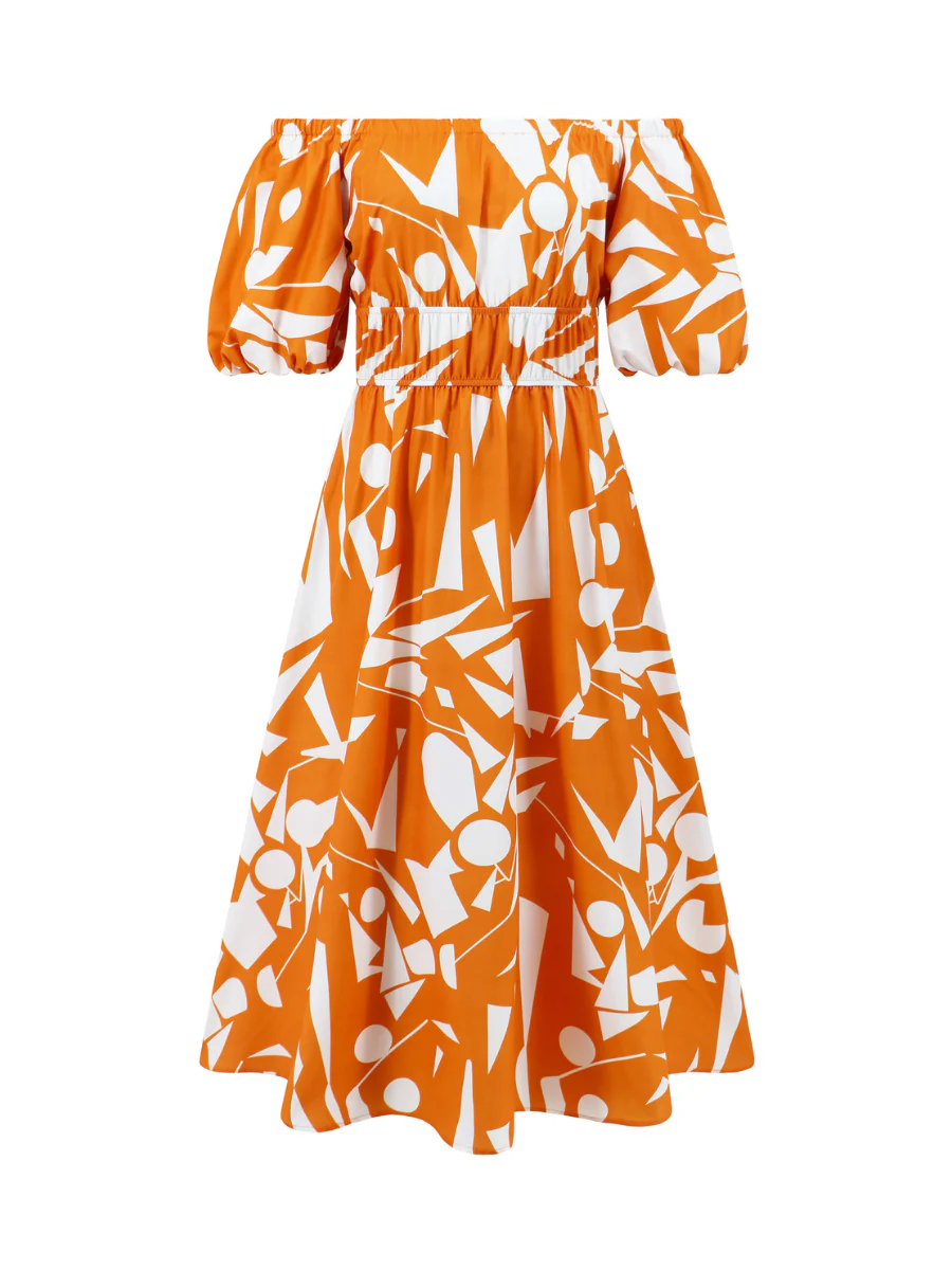Summer in Amalfi Puff Sleeve Midi Dress - Orange - Image 4