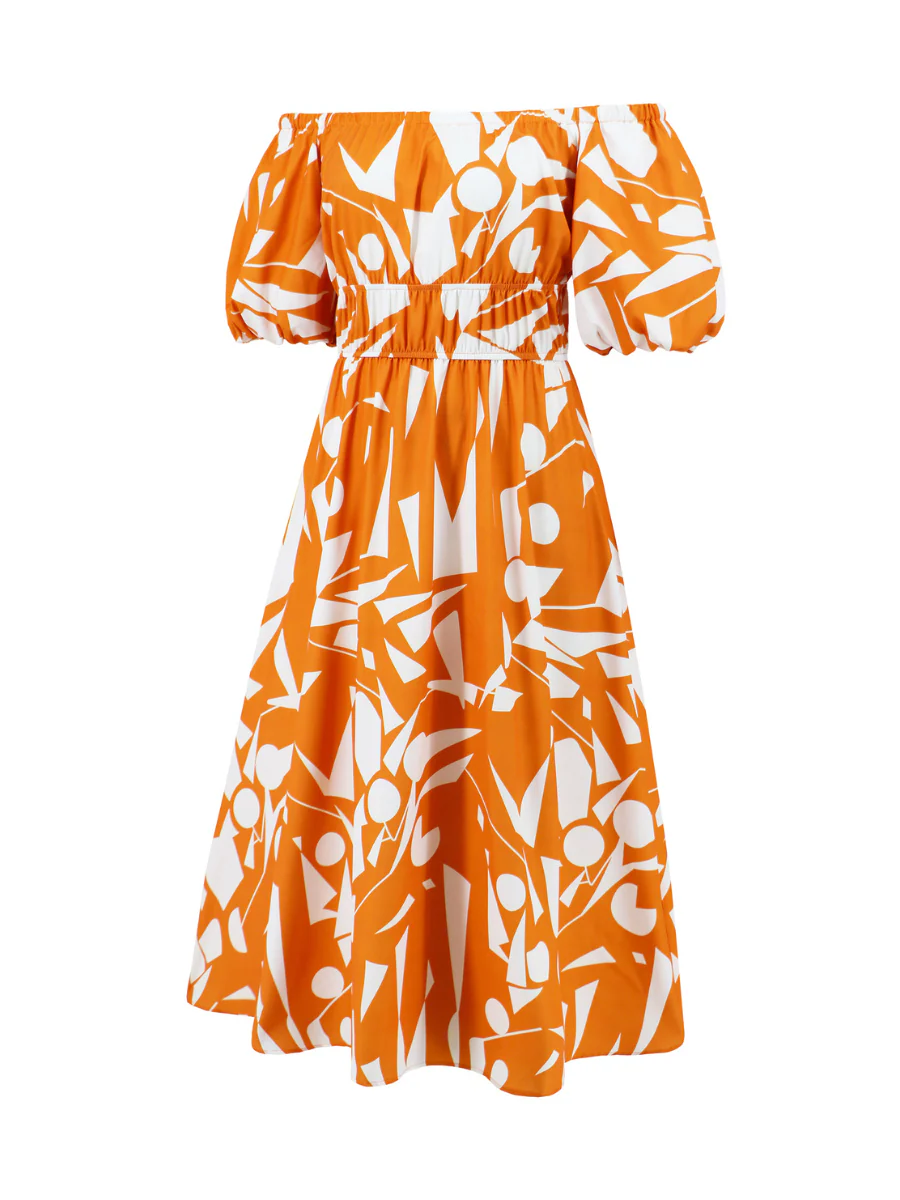 Summer in Amalfi Puff Sleeve Midi Dress - Orange - Image 5