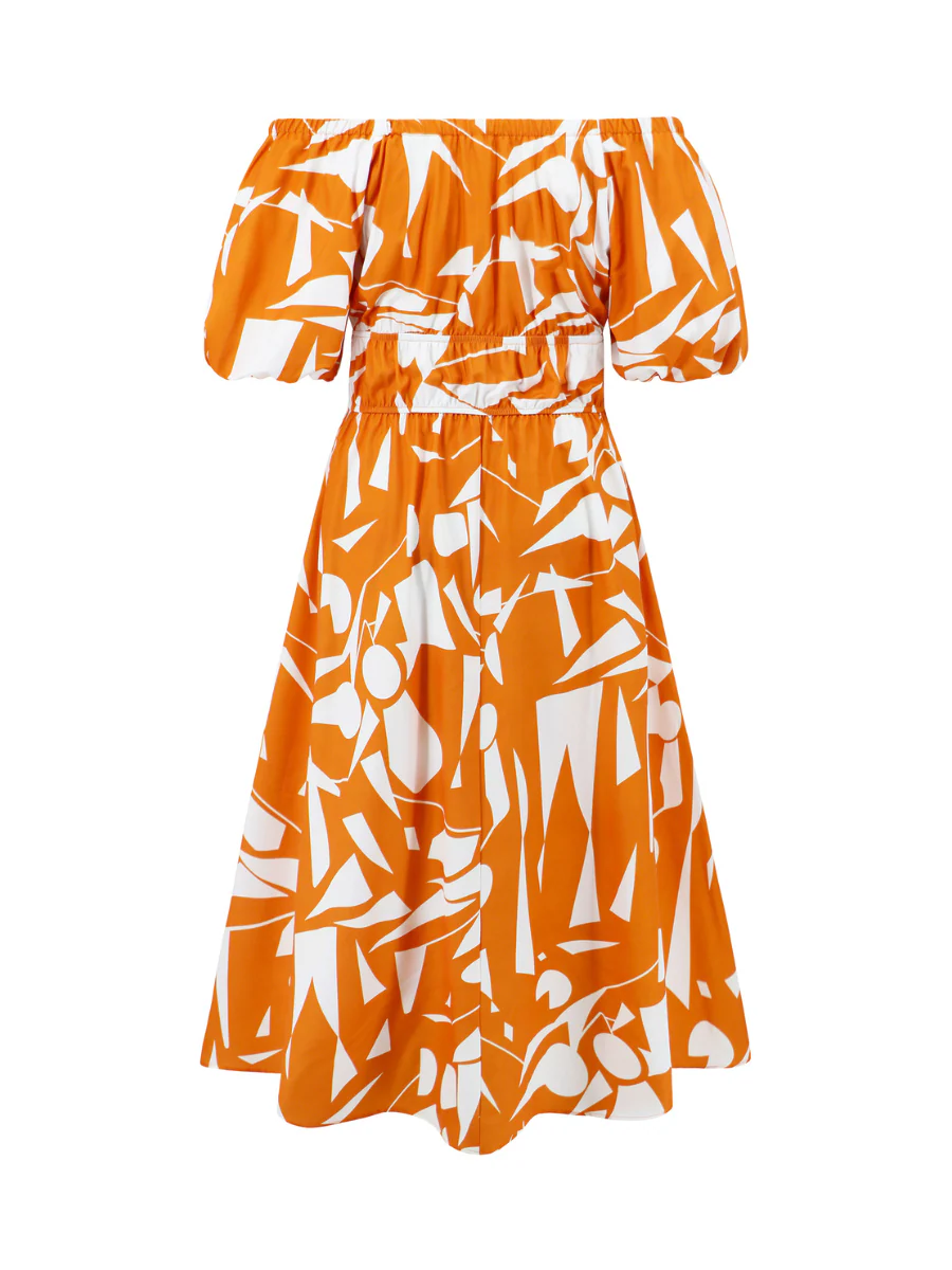Summer in Amalfi Puff Sleeve Midi Dress - Orange - Image 6