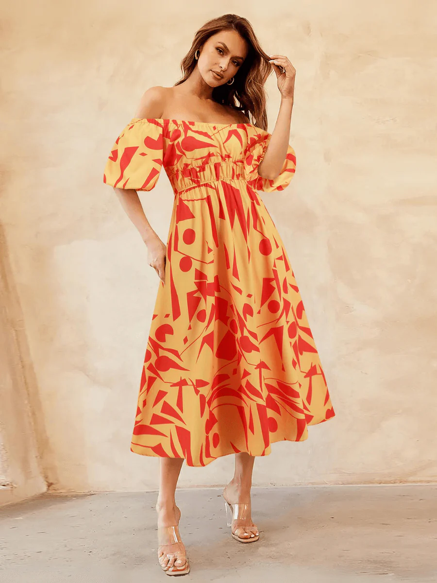 Summer in Amalfi Puff Sleeve Midi Dress - Yellow - Image 2