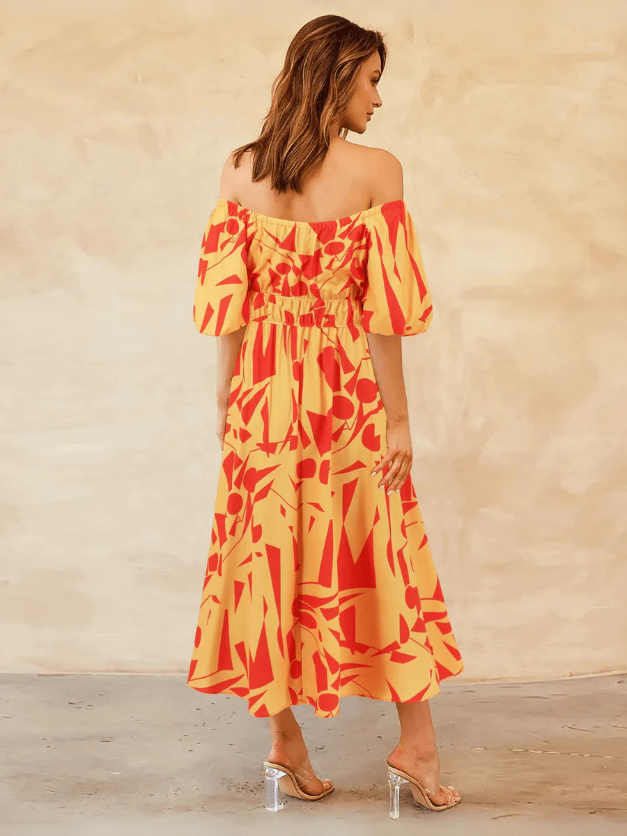 Summer in Amalfi Puff Sleeve Midi Dress - Yellow - Image 3