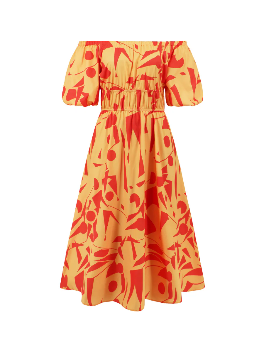 Summer in Amalfi Puff Sleeve Midi Dress - Yellow - Image 4