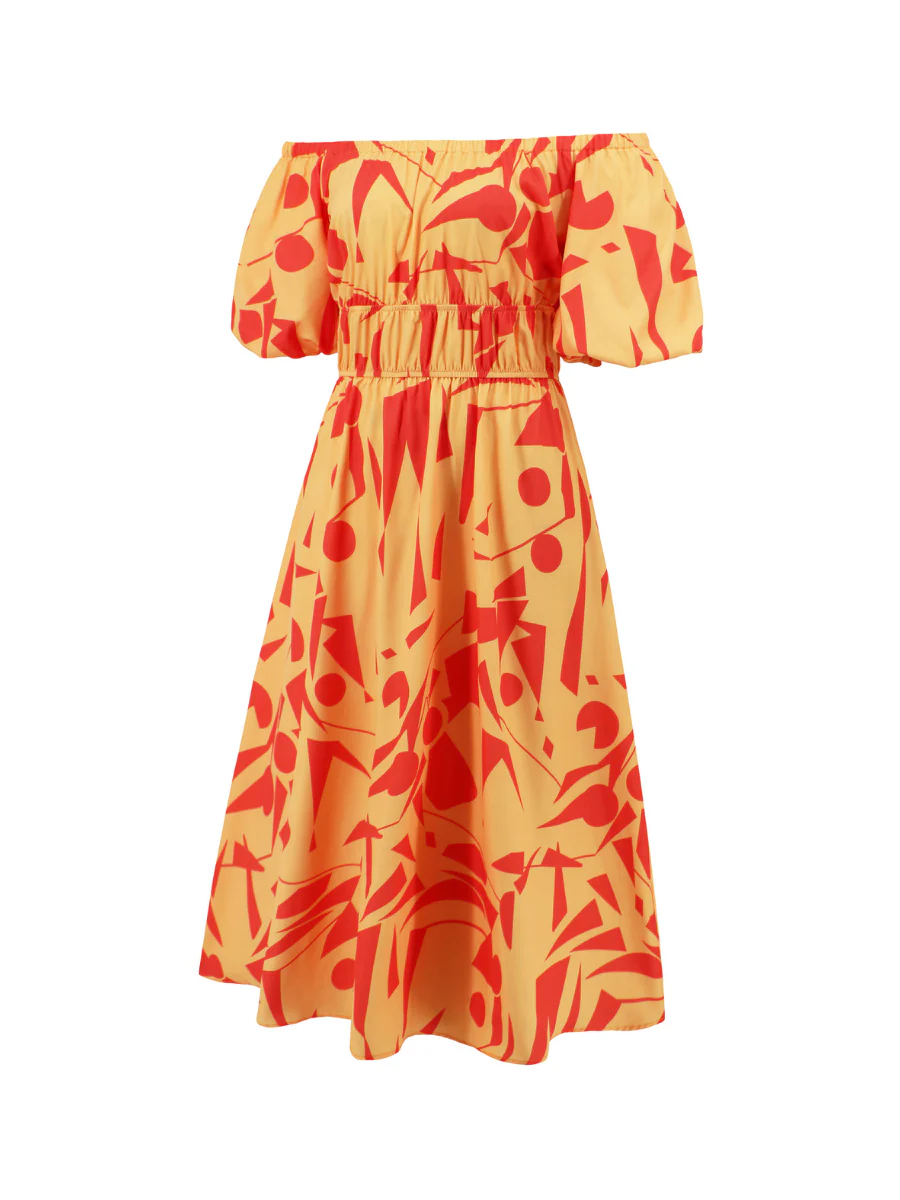 Summer in Amalfi Puff Sleeve Midi Dress - Yellow - Image 5
