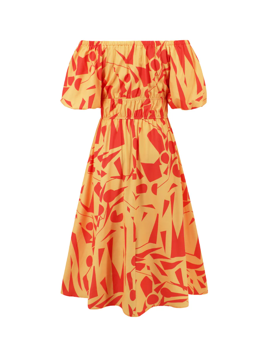 Summer in Amalfi Puff Sleeve Midi Dress - Yellow - Image 6