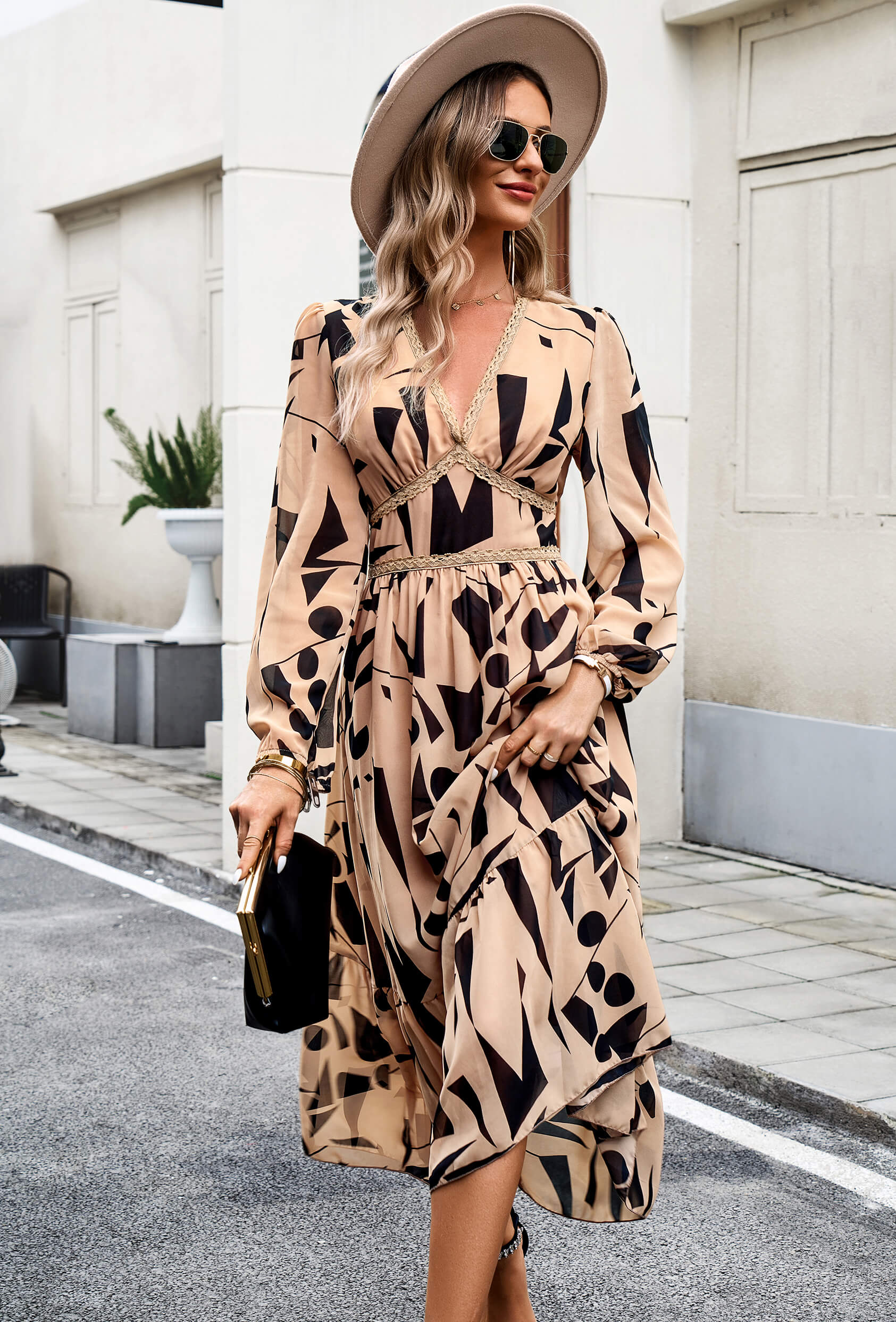 Sunset Drinks Geometry Midi Dress - Taupe - Image 2