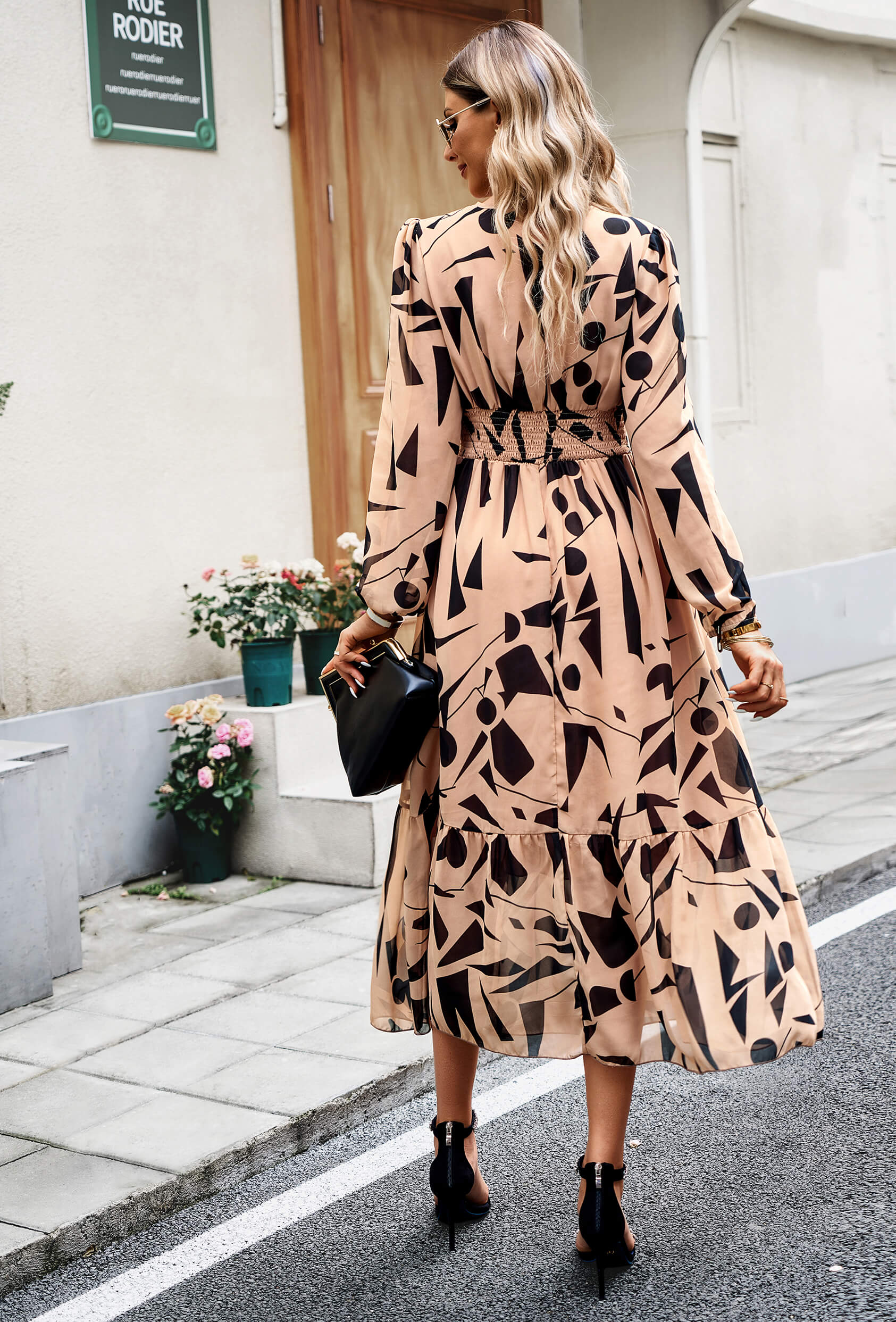 Sunset Drinks Geometry Midi Dress - Taupe - Image 3