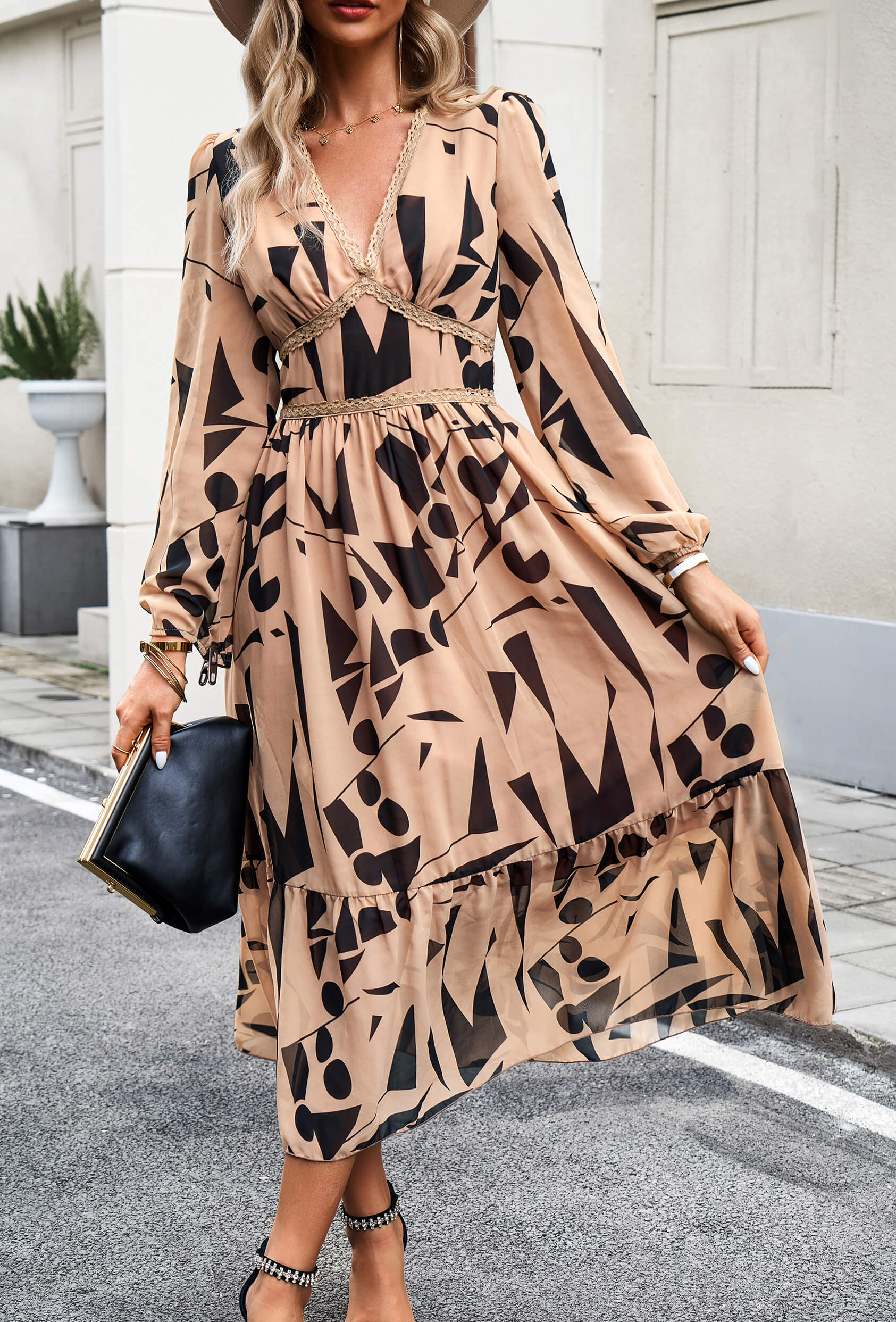 Sunset Drinks Geometry Midi Dress - Taupe - Image 5