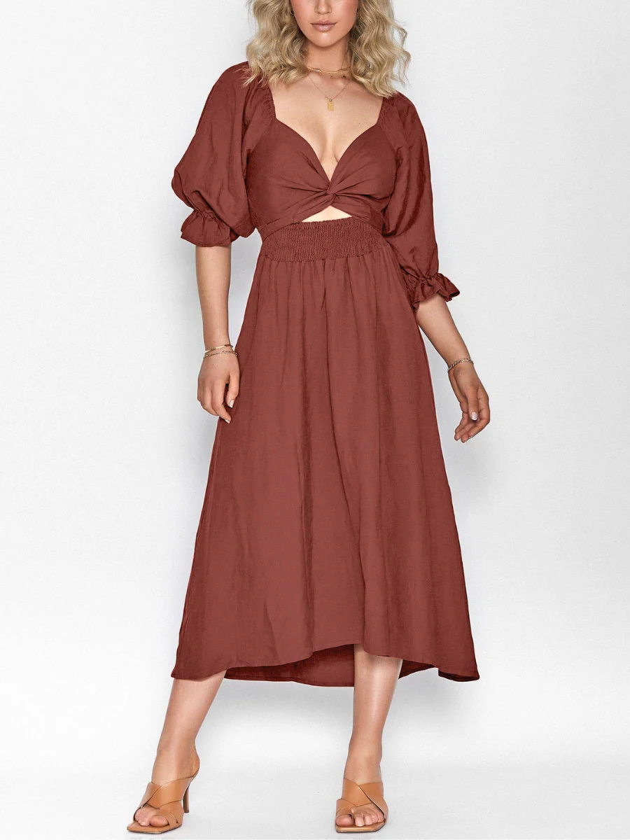 SUNSET SANDS TWO WAY WEARABLE MIDI DRESS - BRICK - Image 3