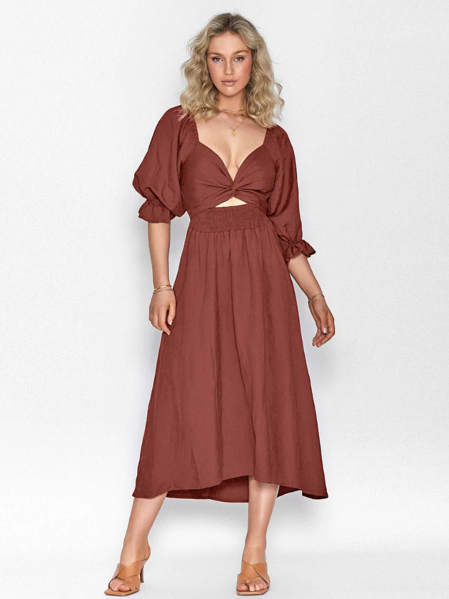 SUNSET SANDS TWO WAY WEARABLE MIDI DRESS - BRICK - Image 4