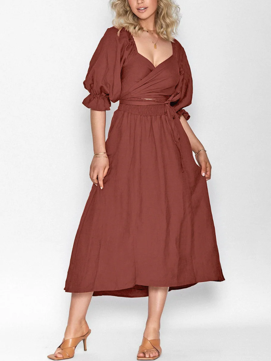 SUNSET SANDS TWO WAY WEARABLE MIDI DRESS - BRICK - Image 5