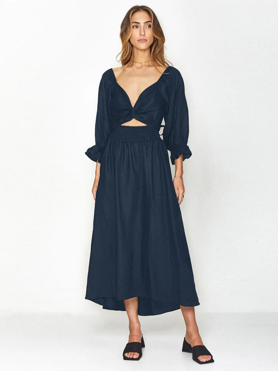 SUNSET SANDS TWO WAY WEARABLE MIDI DRESS - NAVY - Image 5